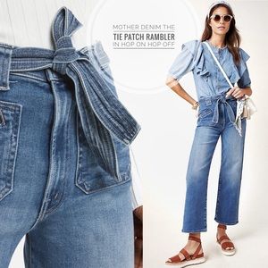 MOTHER Tie Patch Rambler Jeans Hop On Hop Off 28 Wide Leg Belt High Rise size 28